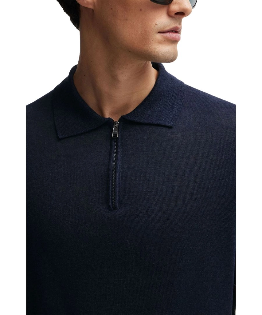 Hugo Boss Mens Trieste Half Zip Short Sleeved Polo Shirt Dark Blue - Size Medium